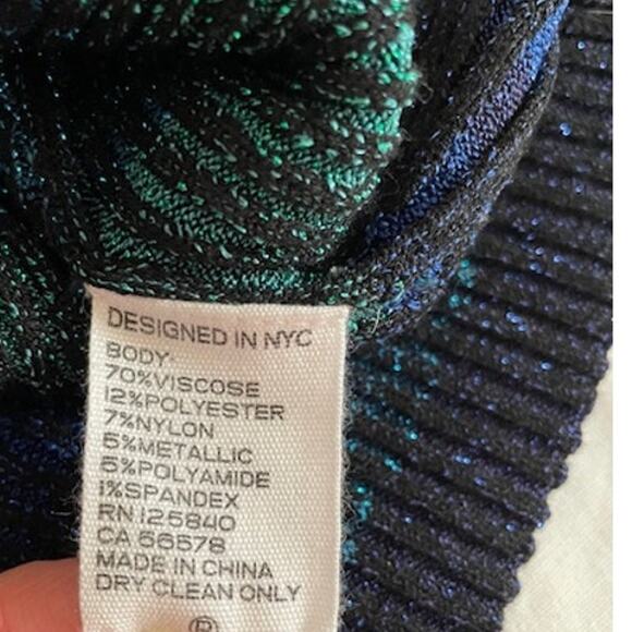 Intermix Sienna Ribbed Metallic Blue Green Striped Lurex Cardigan Collar Stretch - Picture 14 of 14